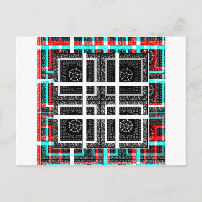 Chic Checkered Black, White & Red Graphics Art Des Postcard (Front)