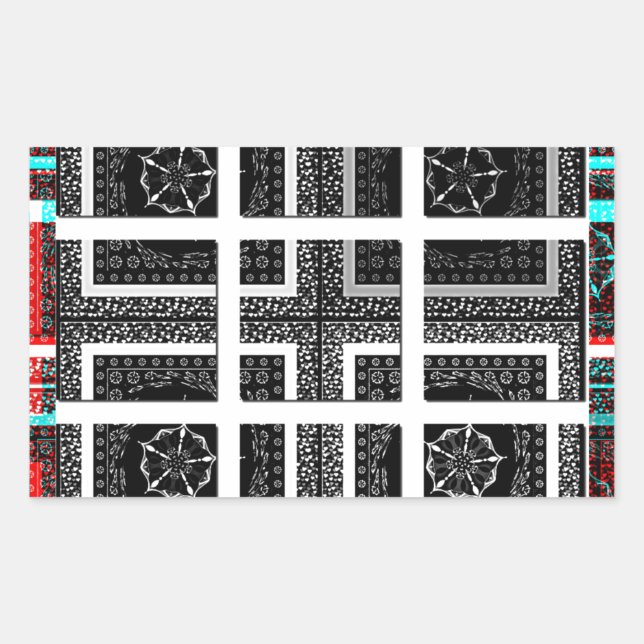 Chic Checkered Black, White & Red Graphics Art Des Rectangular Sticker (Front)