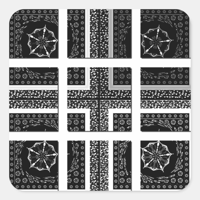 Chic Checkered Black, White & Red Graphics Art Des Square Sticker (Front)
