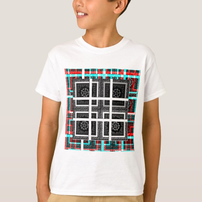 Chic Checkered Black, White & Red Graphics Art Des T-Shirt (Front)