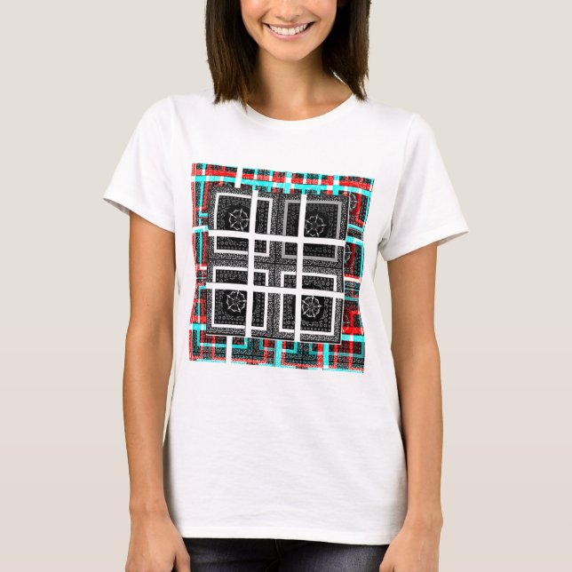 Chic Checkered Black, White & Red Graphics Art Des T-Shirt (Front)