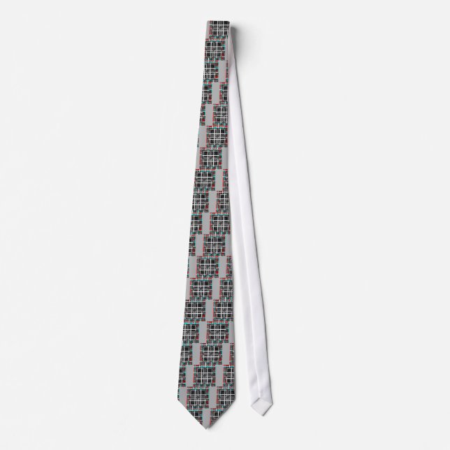 Chic Checkered Black, White & Red Graphics Art Des Tie (Front)