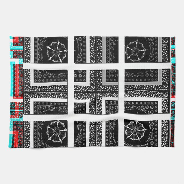 Chic Checkered Black, White & Red Graphics Art Des Towel (Horizontal)