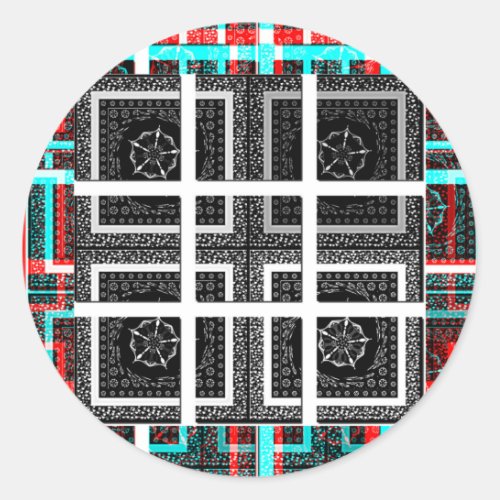 Chic Checkered Black White  Red Graphics Design Classic Round Sticker