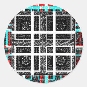 Chic Checkered Black, White & Red Graphics Design Classic Round Sticker