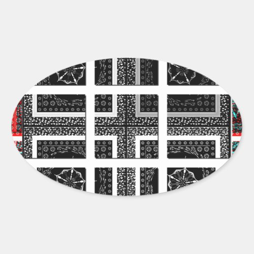 Chic Checkered Black White  Red Graphics Design Oval Sticker