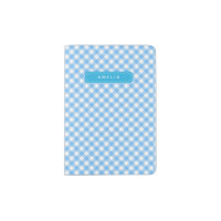 Chic Checkered Gingham Baby Blue Monogram Passport Holder