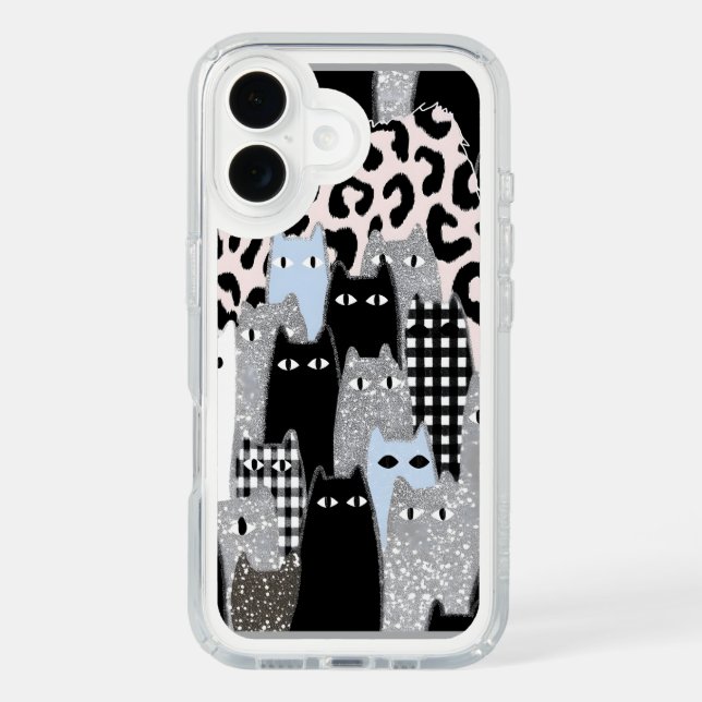 Chic Checkered & Gingham Cat Pattern Patchwork Des Speck iPhone Case (Front)