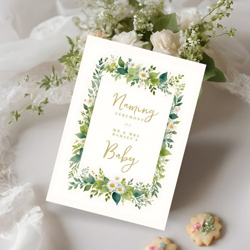 Chic Cheerful Floral Watercolor Naming Ceremony Invitation
