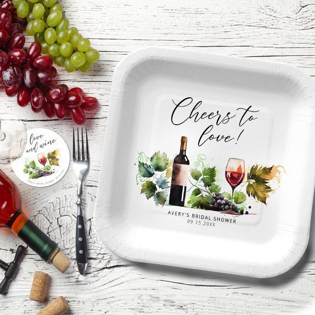 Chic Cheers to Love Vineyard Watercolor  Paper Plates (Creator Uploaded)