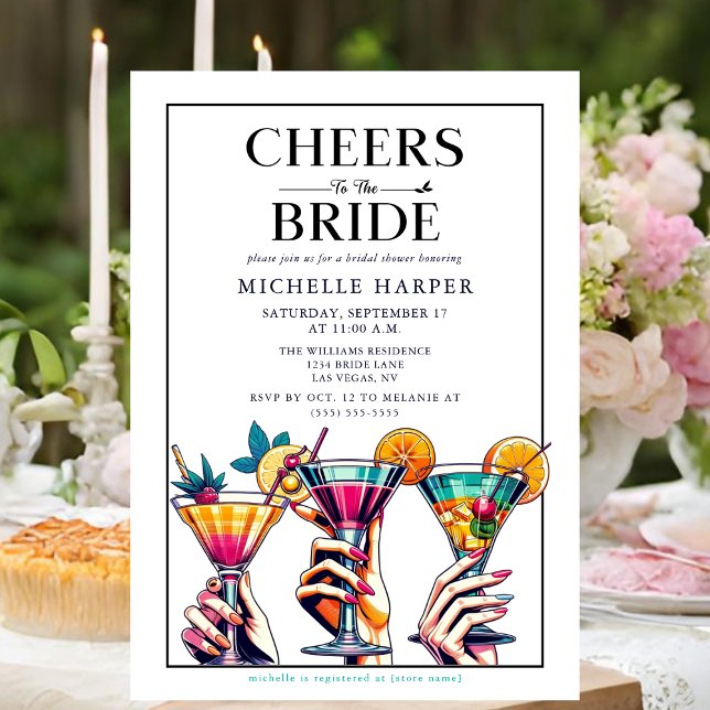 Chic Cheers to the Bride Bridal Shower Invitation (Bridal shower invitation that says "Cheers to the Bride".)