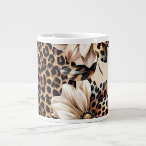 Chic Cheetah Animal Print & Flowers Laptop Decal Giant Coffee Mug