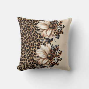 Chic Cheetah Animal Print & Flowers Laptop Decal Throw Pillow
