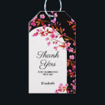 Chic Cherry Blossom Sakura Black White Birthday  Gift Tags<br><div class="desc">Elegant cherry blossom flower and white arch frame with vibrant typography on a black background birthday thank you gift tags.
All text can be customized.</div>