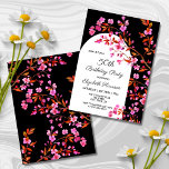 Chic Cherry Blossom Sakura Black White Birthday  Invitation<br><div class="desc">Elegant cherry blossom flower and white arch frame with vibrant typography black background birthday invitation.
Can be customized for any age!</div>