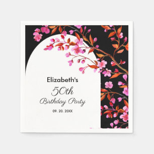 Chic Cherry Blossom Sakura Black White Birthday Napkins