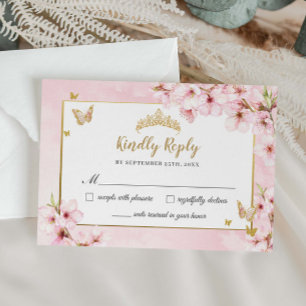 Chic Cherry Blossoms Floral Quinceañera Sweet 16 RSVP Card