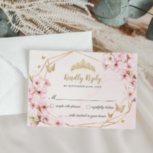 Chic Cherry Blossoms Floral Quinceañera Sweet 16 RSVP Card