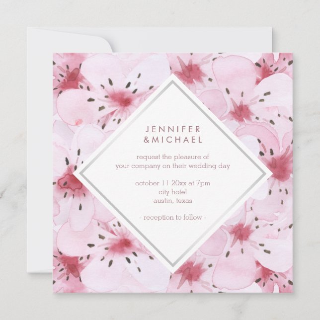 Chic Cherry Blossoms Wedding Invitation (Front)