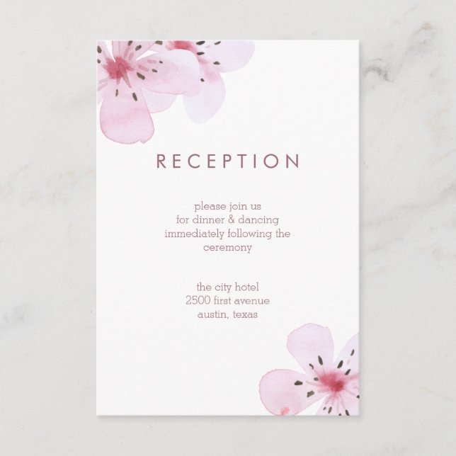 Chic Cherry Blossoms Wedding Reception Enclosure Card (Front)