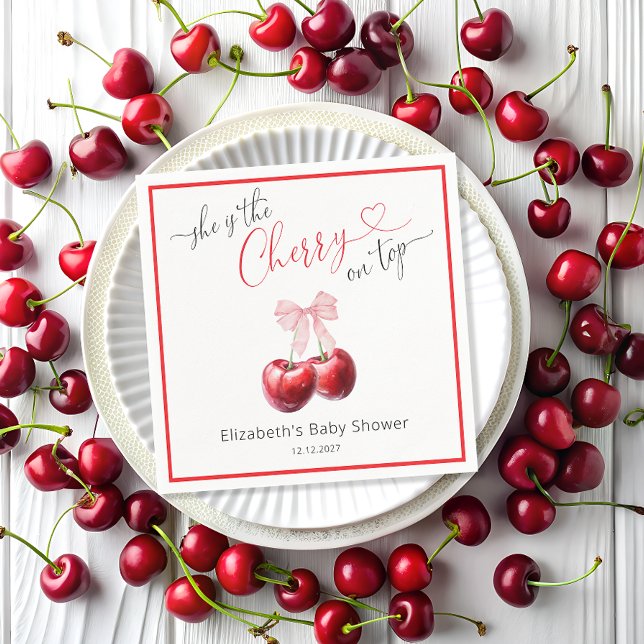 Chic Cherry on Top Coquette Baby Shower Napkins (Creator Uploaded)