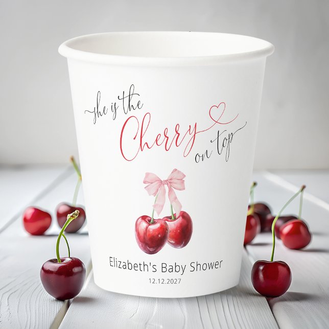 Chic Cherry on Top Coquette Baby Shower Paper Cups (Creator Uploaded)