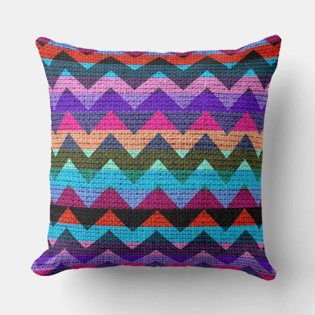 Chic Chevron Burlap Rustic #38 Throw Pillow (Front)