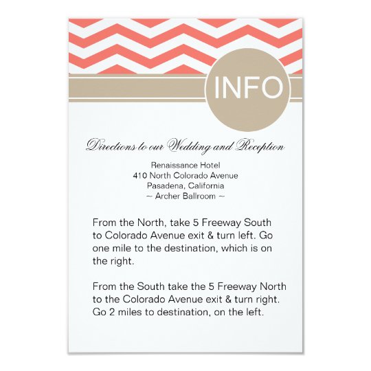 Chic Chevron Info Wedding Directions | coral Card