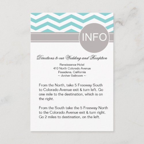 Chic Chevron Info Wedding Directions  teal Enclosure Card