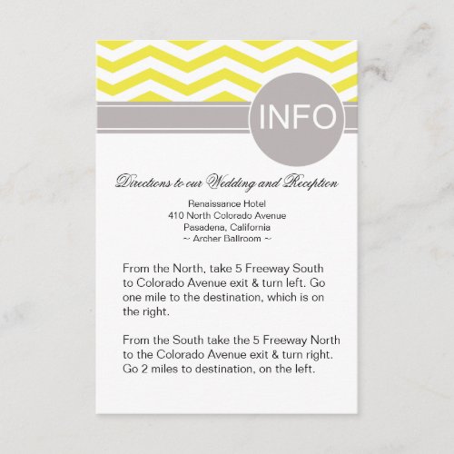 Chic Chevron Info Wedding Directions  yellow Enclosure Card