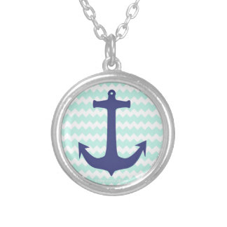 Chic Chevron Mint Blue Anchor Necklace
