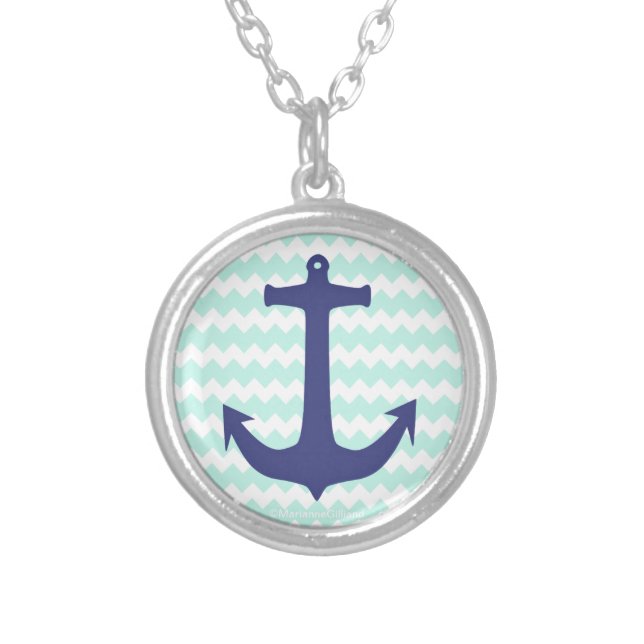 Chic Chevron Mint Blue Anchor Necklace (Front)