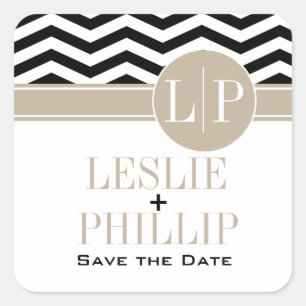 Chic Chevron Monogram black Square Sticker