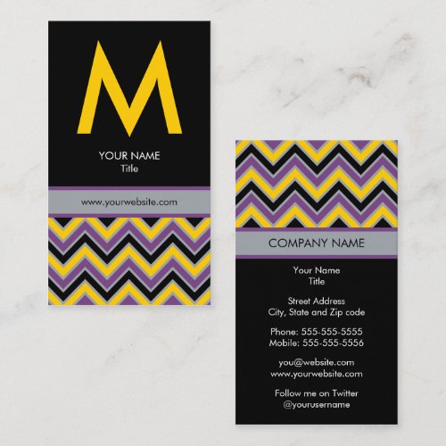 Chic Monogram Chevron Business Card - Yellow/Black
