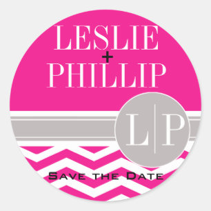 Chic Chevron Monogram fuschia Classic Round Sticker