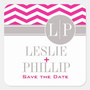 Chic Chevron Monogram fuschia Square Sticker