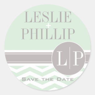 Chic Chevron Monogram mint Classic Round Sticker