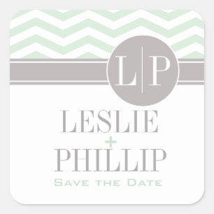 Chic Chevron Monogram   mint Square Sticker