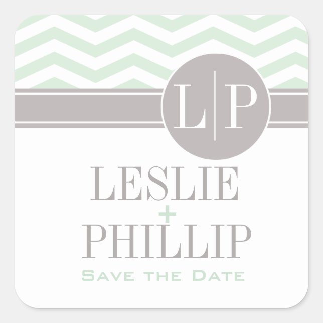 Chic Chevron Monogram | mint Square Sticker (Front)