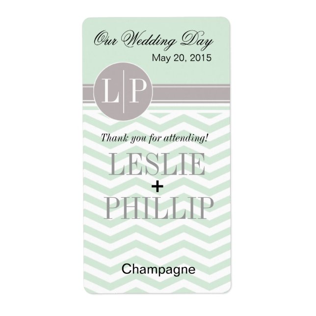 Chic Chevron Monogram | mint Wine/Champagne Label (Front)
