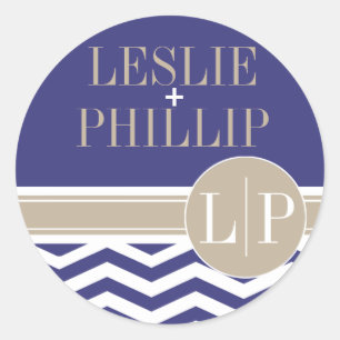 Chic Chevron Monogram navy Classic Round Sticker