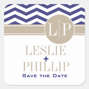Chic Chevron Monogram navy Square Sticker
