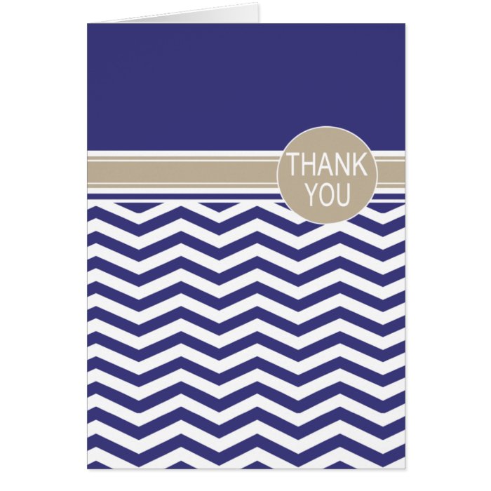 Chic Chevron Monogram  navy Thank You Greeting Cards