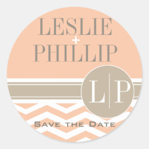 Chic Chevron Monogram peach Classic Round Sticker