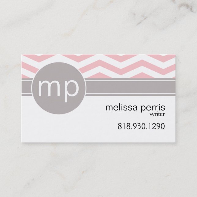 Chic Chevron Monogram | pink Business Card (Front)