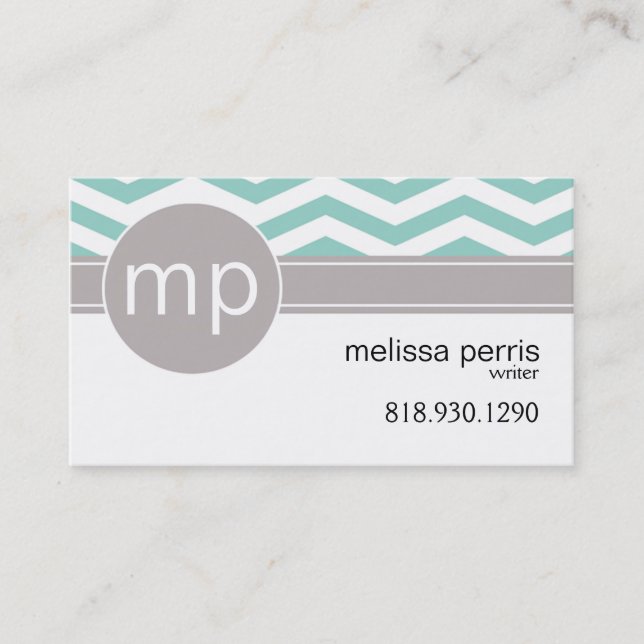 Chic Chevron Monogram | teal Business Card (Front)