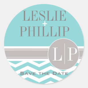 Chic Chevron Monogram teal Classic Round Sticker