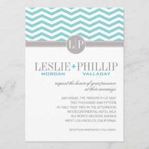 Chic Chevron Monogram teal Wedding Invitation