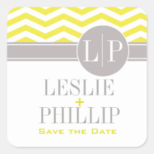 Chic Chevron Monogram yellow Square Sticker