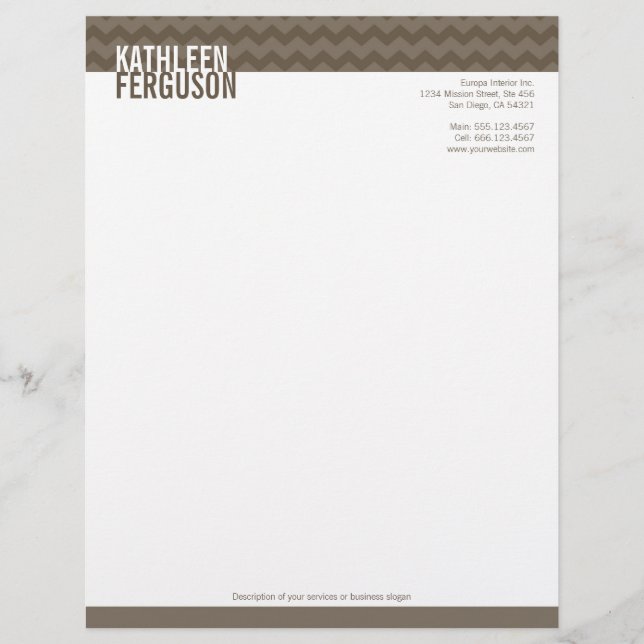 Chic chevron pattern ash gray two tone stylish letterhead (Front)
